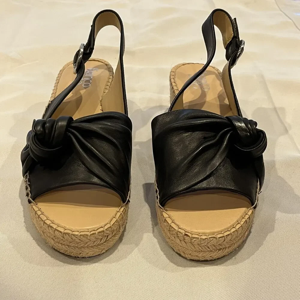 Franco Sarto Shoes Womens Size 9M Black Suede Espadrille Slingback Pirouette Bow